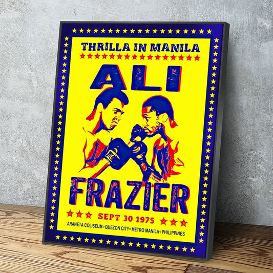 Ali Frazier Fight Night Canvas Wall Art, Thrilla In Manila With Floating Frame