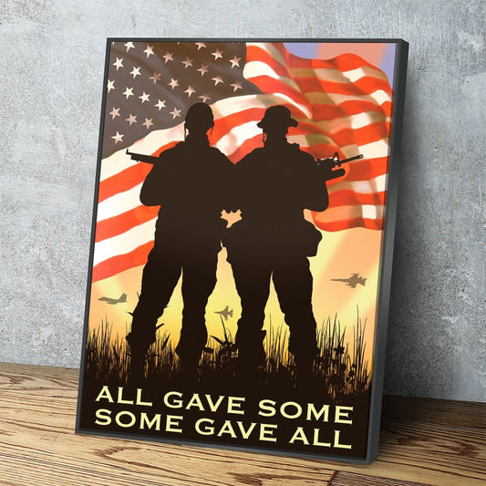 All Gave Some Some Gave All Canvas Wall Art, American Flag, Veteran Decor With Floating Frame