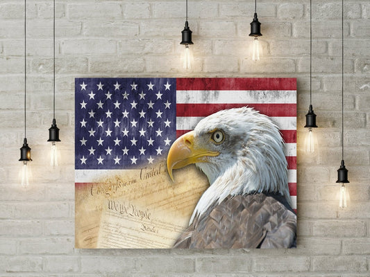 American Flag Bald Eagle Canvas Wall Art