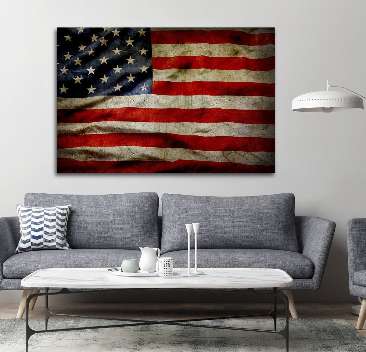 American Flag Canvas Wall Art Grunge Style American Flag