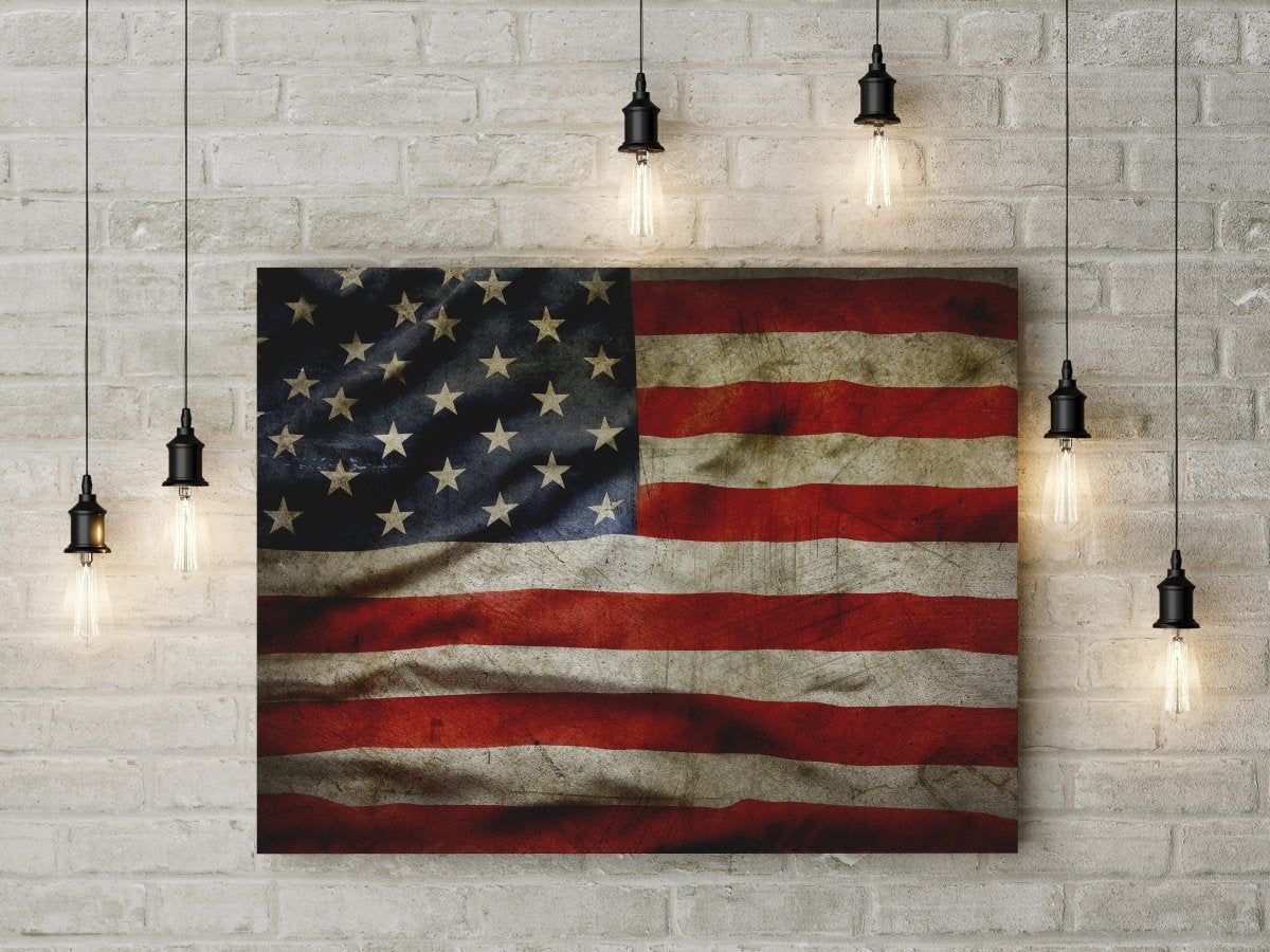American Flag Canvas Wall Art Grunge Style American Flag 48x32 inch