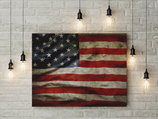 American Flag Canvas Wall Art Grunge Style American Flag 48x32 inch