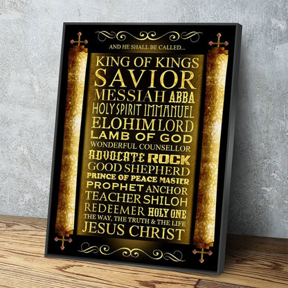 And He Shall Be Called King Of Kings Canvas Wall Art, Religious Decor With Floating Frame