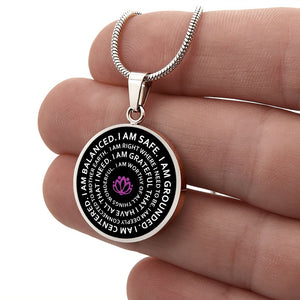 I am safe. I am grounded. I am centered. I am balanced Mantra Necklace