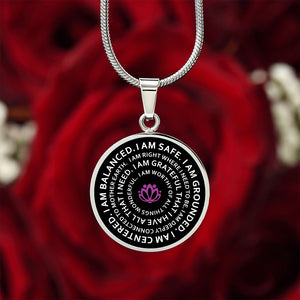 I am safe. I am grounded. I am centered. I am balanced Mantra Necklace