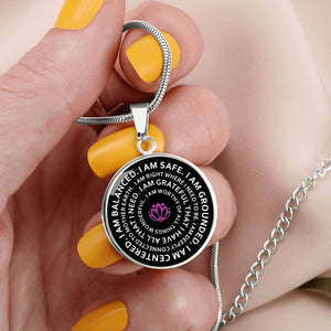 I am safe. I am grounded. I am centered. I am balanced Mantra Necklace