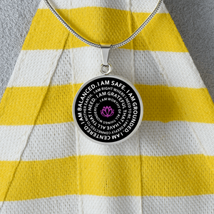 I am safe. I am grounded. I am centered. I am balanced Mantra Necklace