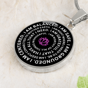 I am safe. I am grounded. I am centered. I am balanced Mantra Necklace