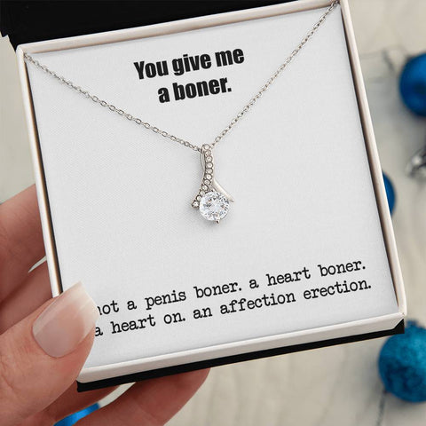 Image of You Give Me A Heart Boner Necklace, An Affection Erection, Alluring Beauty Pendant Necklace, Funny & Sarcastic Love For Her, Mature Gift