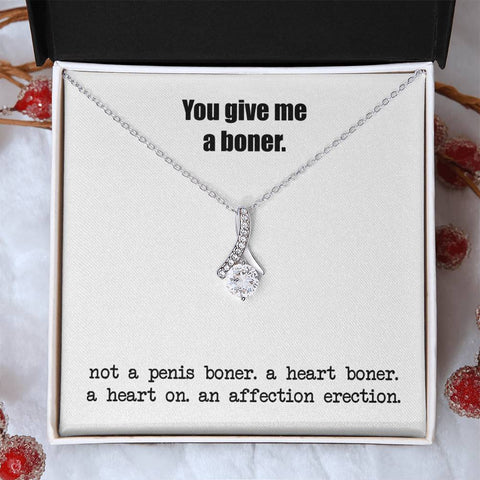 Image of You Give Me A Heart Boner Necklace, An Affection Erection, Alluring Beauty Pendant Necklace, Funny & Sarcastic Love For Her, Mature Gift