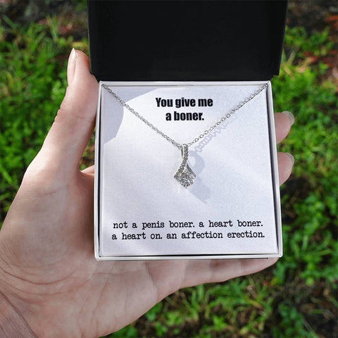 Image of You Give Me A Heart Boner Necklace, An Affection Erection, Alluring Beauty Pendant Necklace, Funny & Sarcastic Love For Her, Mature Gift