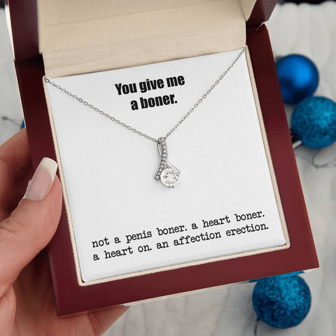 Image of You Give Me A Heart Boner Necklace, An Affection Erection, Alluring Beauty Pendant Necklace, Funny & Sarcastic Love For Her, Mature Gift