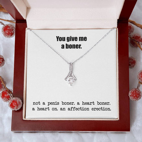 Image of You Give Me A Heart Boner Necklace, An Affection Erection, Alluring Beauty Pendant Necklace, Funny & Sarcastic Love For Her, Mature Gift