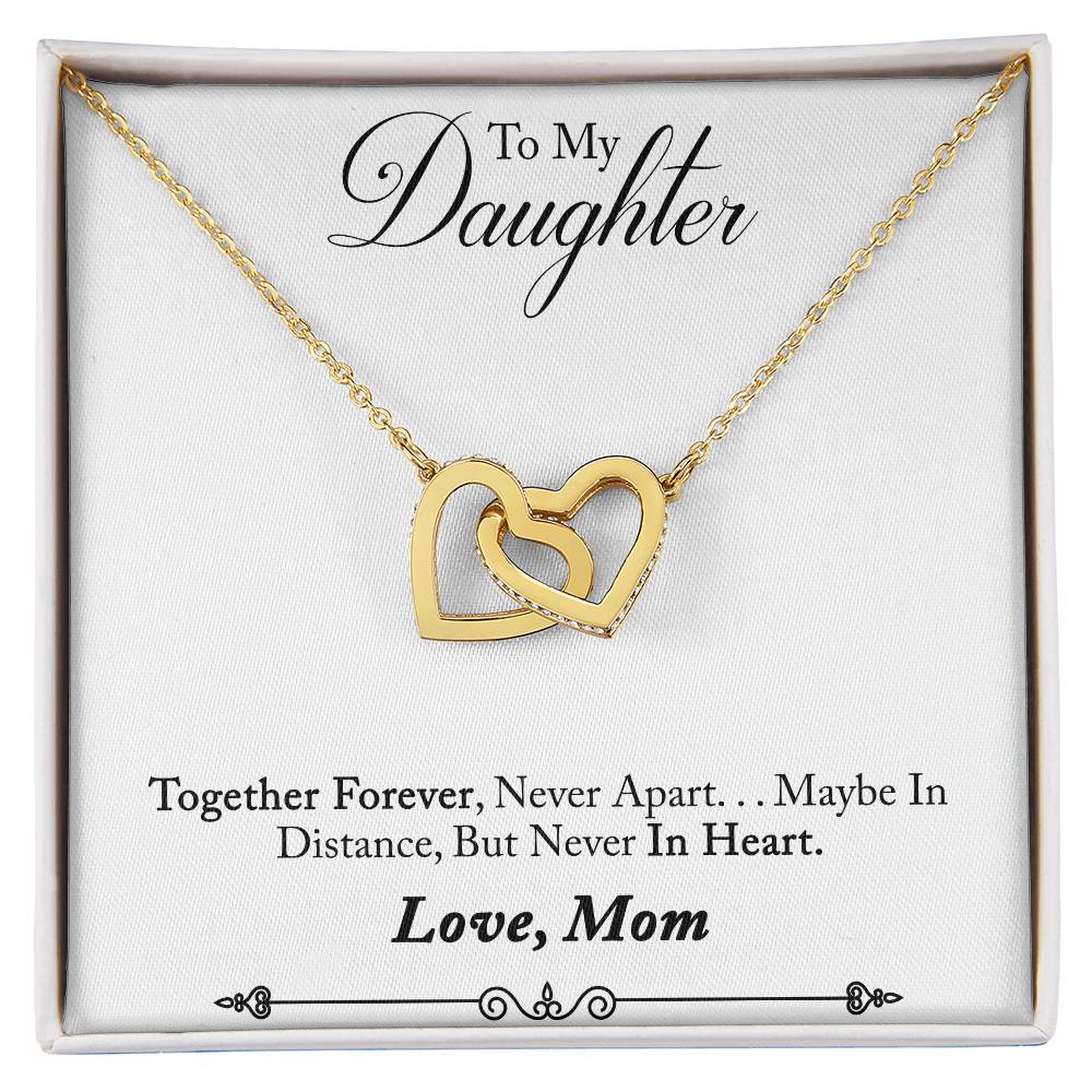 To My Daughter Love Mom Interlocking Heart Necklace, Daughter Gift Together Forever, Never Apart