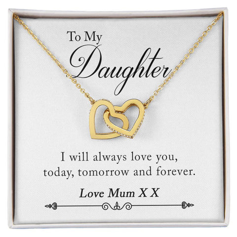 Image of To My Daughter Love Mum XX Interlocking Hearts Necklace - I Will Always Love You, Today, Tomorrow And Forever