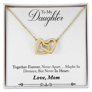 To My Daughter Love Mom Interlocking Heart Necklace, Daughter Gift Together Forever, Never Apart