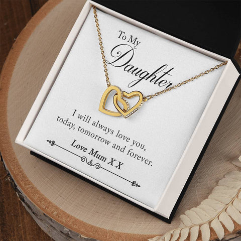 Image of To My Daughter Love Mum XX Interlocking Hearts Necklace - I Will Always Love You, Today, Tomorrow And Forever