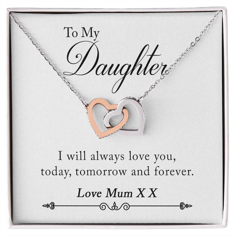 Image of To My Daughter Love Mum XX Interlocking Hearts Necklace - I Will Always Love You, Today, Tomorrow And Forever