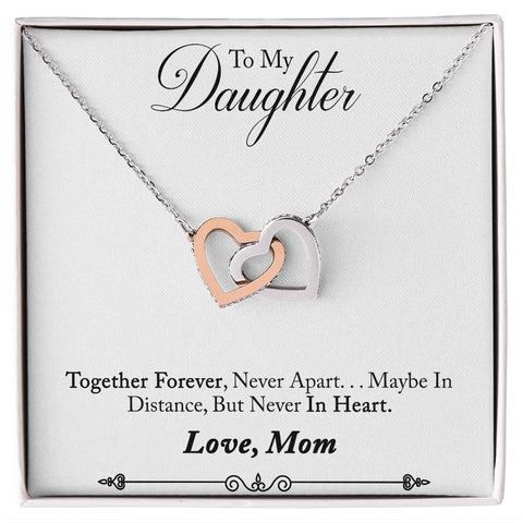 Image of To My Daughter Love Mom Interlocking Heart Necklace, Daughter Gift Together Forever, Never Apart