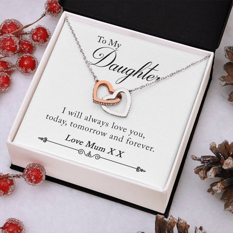 Image of To My Daughter Love Mum XX Interlocking Hearts Necklace - I Will Always Love You, Today, Tomorrow And Forever