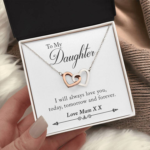 Image of To My Daughter Love Mum XX Interlocking Hearts Necklace - I Will Always Love You, Today, Tomorrow And Forever