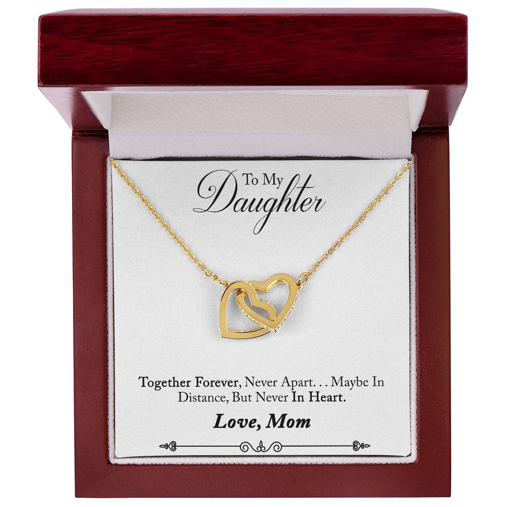 To My Daughter Love Mom Interlocking Heart Necklace, Daughter Gift Together Forever, Never Apart