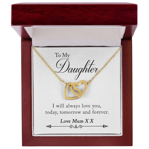 Image of To My Daughter Love Mum XX Interlocking Hearts Necklace - I Will Always Love You, Today, Tomorrow And Forever