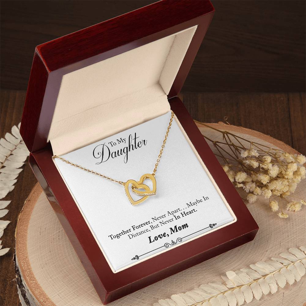 To My Daughter Love Mom Interlocking Heart Necklace, Daughter Gift Together Forever, Never Apart