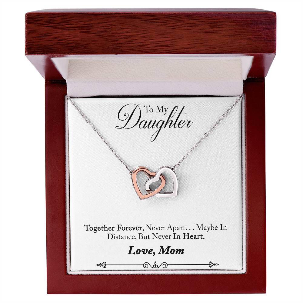 To My Daughter Love Mom Interlocking Heart Necklace, Daughter Gift Together Forever, Never Apart