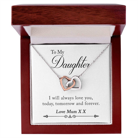 Image of To My Daughter Love Mum XX Interlocking Hearts Necklace - I Will Always Love You, Today, Tomorrow And Forever