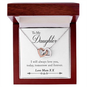 To My Daughter Love Mum XX Interlocking Hearts Necklace - I Will Always Love You, Today, Tomorrow And Forever