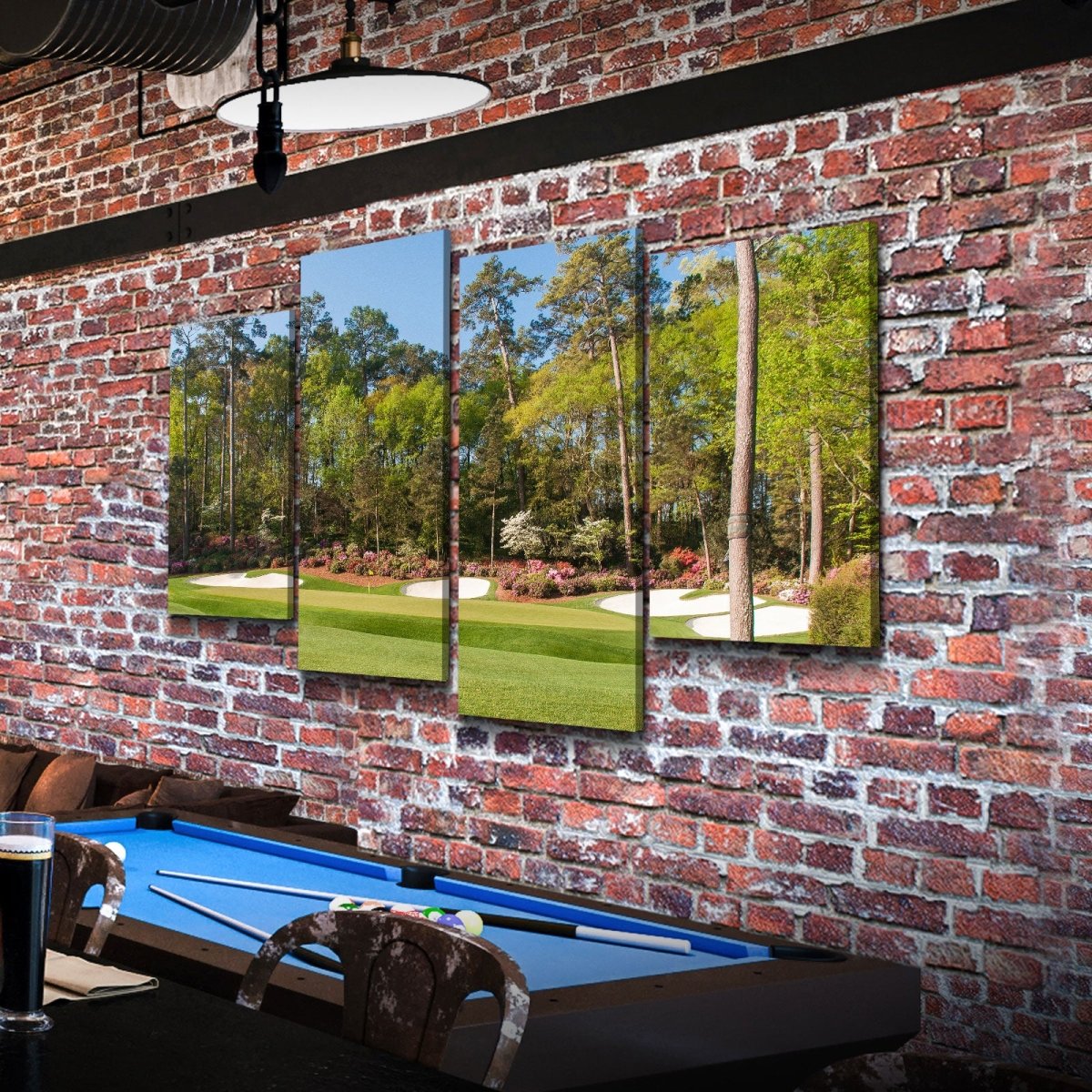 Augusta Hole 13 Golf Course 4-Piece Framed Wall Art Canvas, Golf Decor