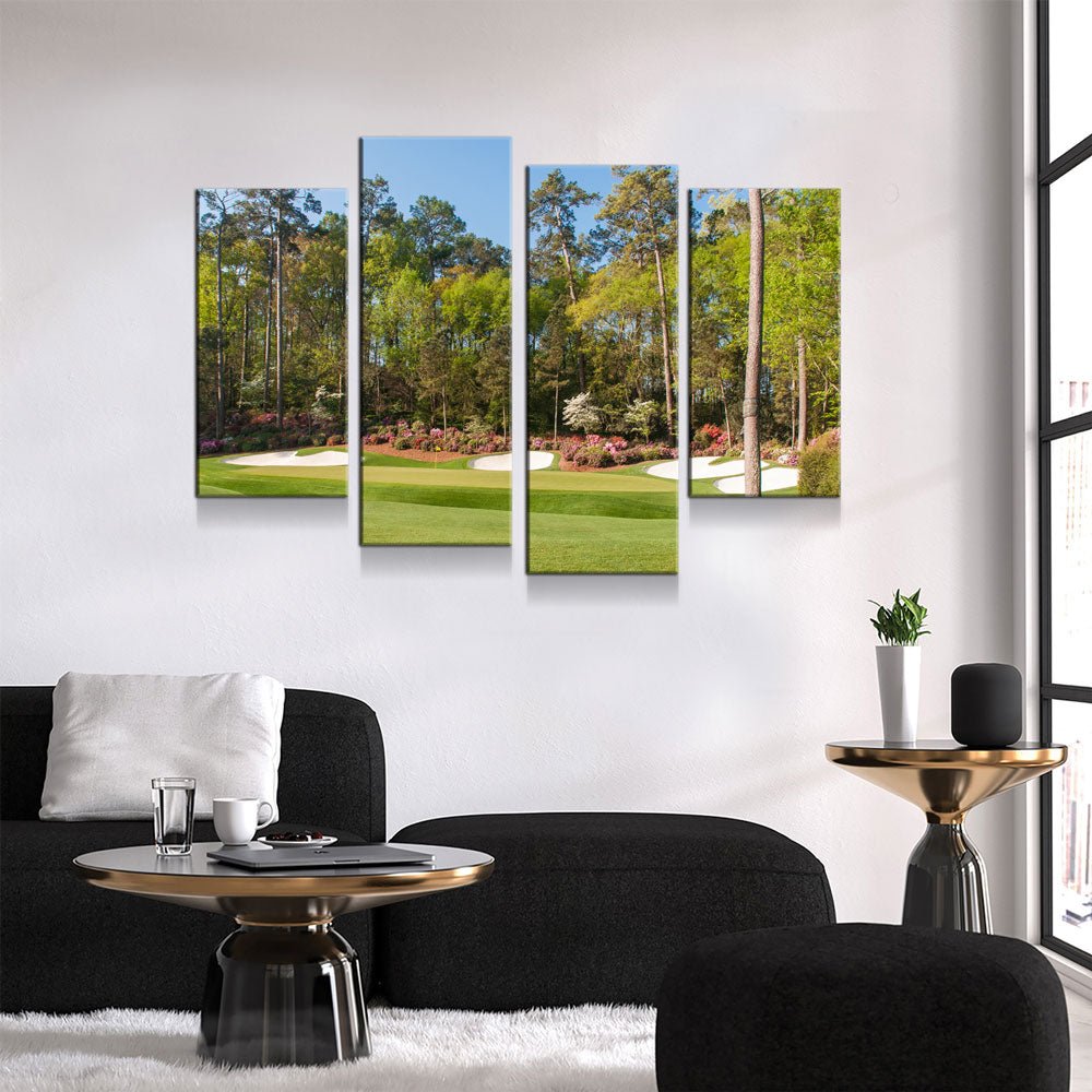 Augusta Hole 13 Golf Course 4-Piece Framed Wall Art Canvas, Golf Decor XL