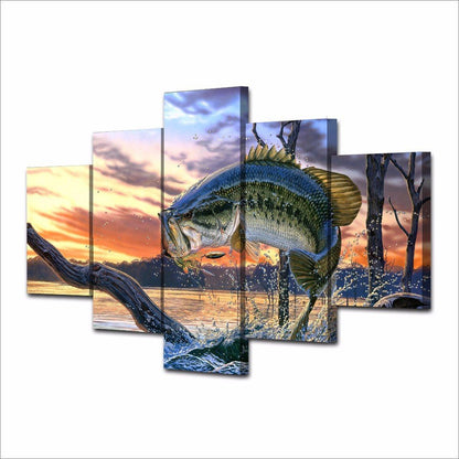 Bass Fishing Dream 5-Piece Wall Art Canvas
