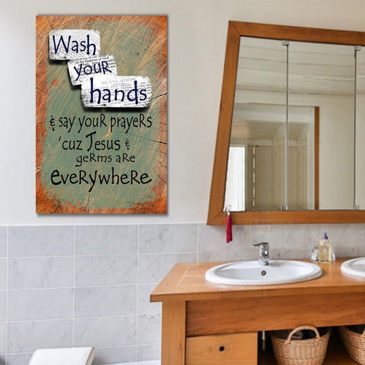 Bathroom Art Wash Your Hands Say Your Prayers Canvas Wall Art Bathroom Decor