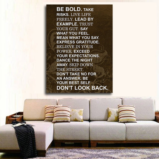 Be Bold Take Risks Live Life Freely Lead By Example Motivational Framed Canvas Wall Art 30x40 inch