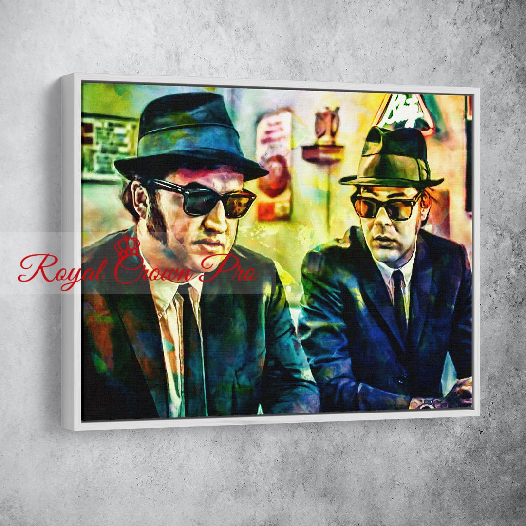 Blues Brothers Canvas Wall Art, Abstract Blues Brothers With White Floating Frame