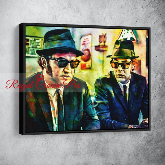 Blues Brothers Canvas Wall Art, Abstract Blues Brothers With Black Floating Frame