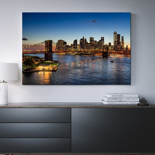 Brooklyn Bridge Lower Manhattan Framed Canvas Wall Art East River New York City 40x30 inch