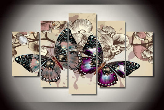Butterflies In Motion 5-Piece Wall Art Canvas FRAMED (READY TO HANG)