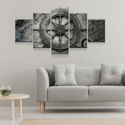 Captain Ships Wheel Canvas Wall Art Nautical Decor 5-PC Set