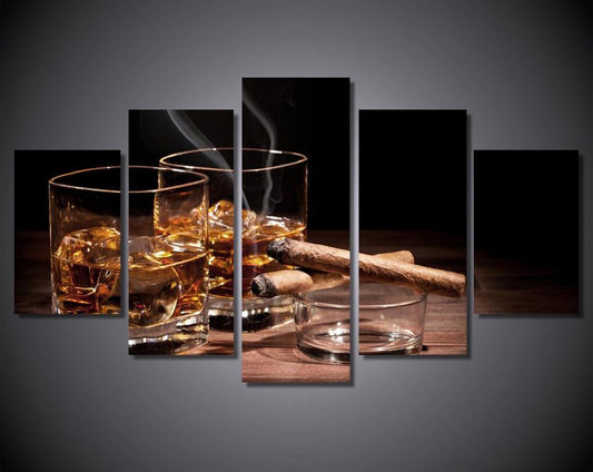 Cigar and Bourbon 5-Piece Framed Canvas Wall Art XL