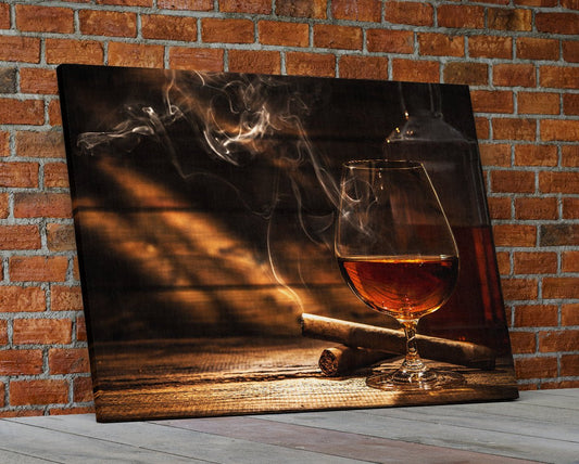 Cigar And Bourbon Canvas Wall Art, Bourbon Art, Cigar Art For Office Or Man Cave Gallery Wrap