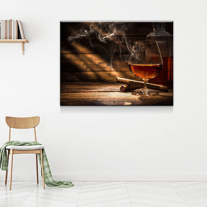 Cigar And Bourbon Canvas Wall Art, Bourbon Art, Cigar Art For Office Or Man Cave