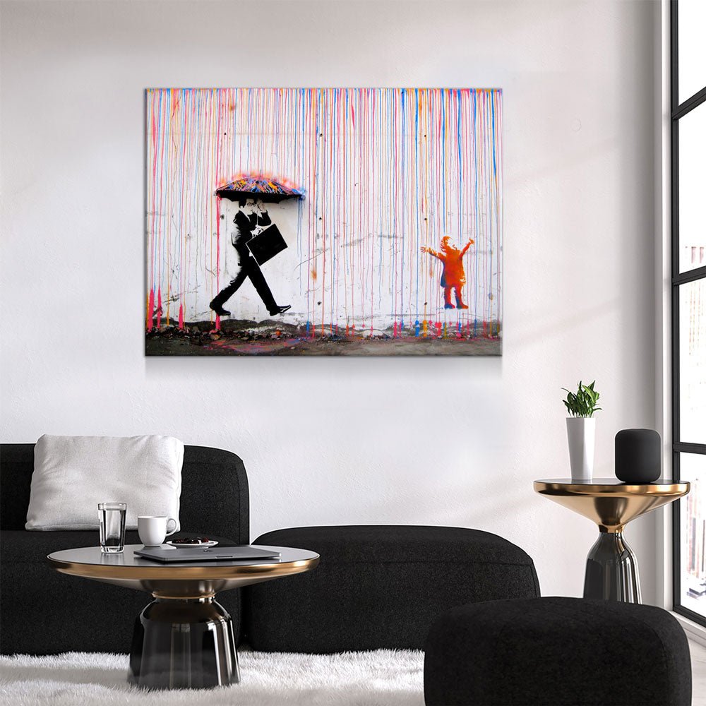 Colored Rain Canvas Wall Art, Banksy Style Print, Banksy Art Canvas Wall Art, Graffiti Art, Abstract Art Gallery Wrap