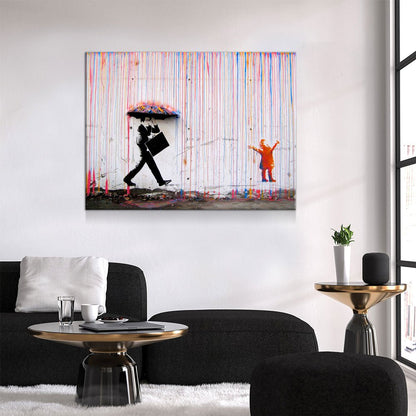 Colored Rain Canvas Wall Art, Banksy Style Print, Banksy Art Canvas Wall Art, Graffiti Art, Abstract Art Gallery Wrap