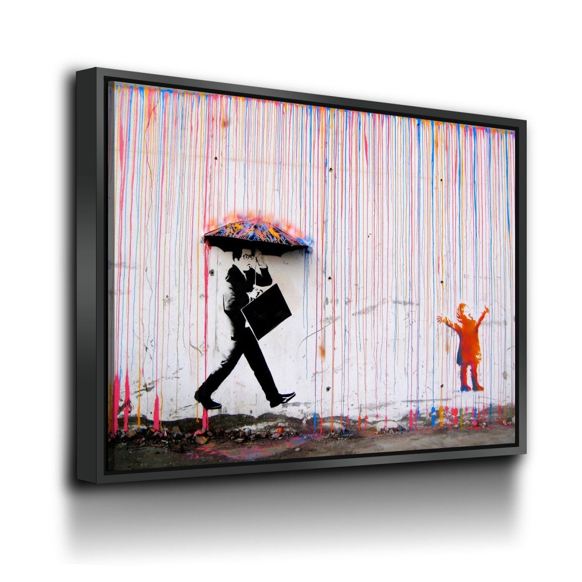 Colored Rain Canvas Wall Art, Banksy Style Print, Banksy Art Canvas Wall Art, Graffiti Art, Abstract Art With Floating Frame