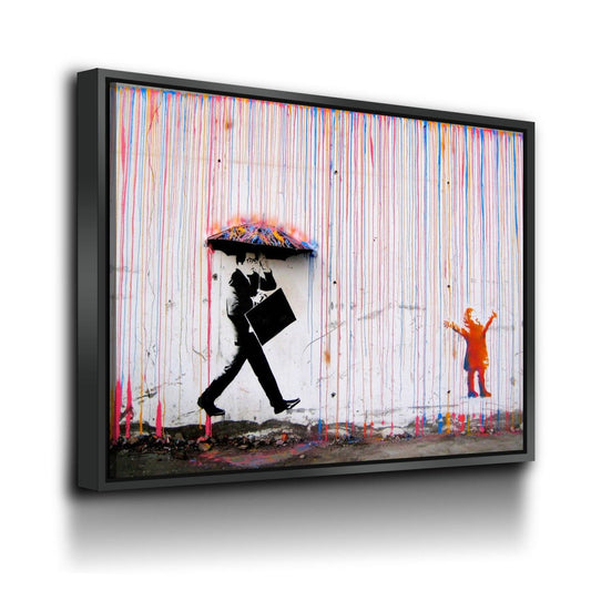 Colored Rain Canvas Wall Art, Banksy Style Print, Banksy Art Canvas Wall Art, Graffiti Art, Abstract Art With Floating Frame