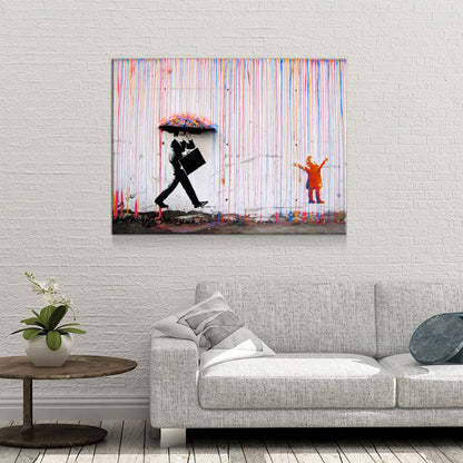 Colored Rain Canvas Wall Art, Banksy Style Print, Banksy Art Canvas Wall Art, Graffiti Art, Abstract Art
