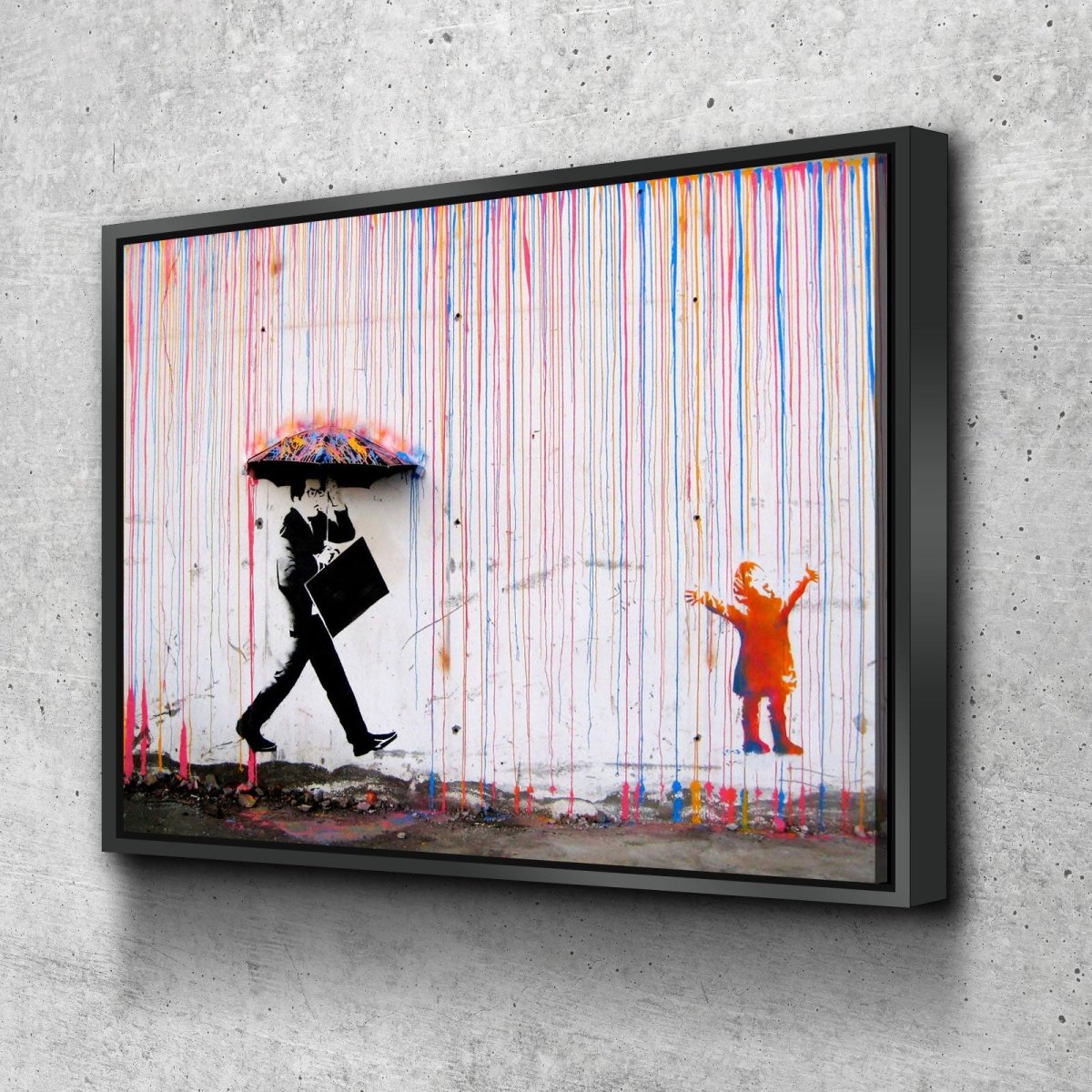 Colored Rain Canvas Wall Art, Banksy Style Print, Banksy Art Canvas Wall Art, Graffiti Art, Abstract Art